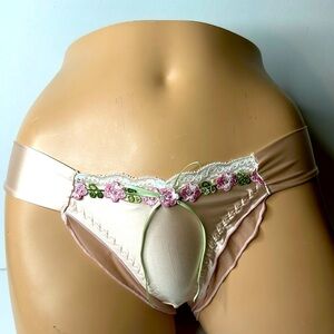 IZA Liquid Satin Pink Embroidered Floral Smooth Silky Stretch Feminine Panty NEW